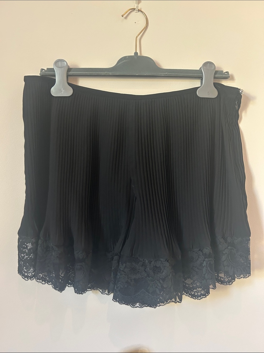 Paco Rabanne Black Pleated Lace-Trim Skort